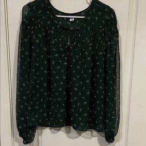 Old Navy Women's Dark Green Sheer Long-Sleeve Peasant Blouse